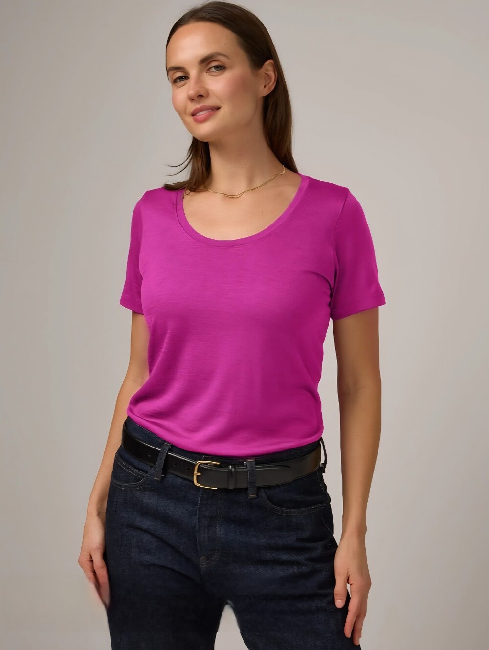 Wool& Stella Signature Scoop Neck Tee, Petunia, Size XL - NWOT
